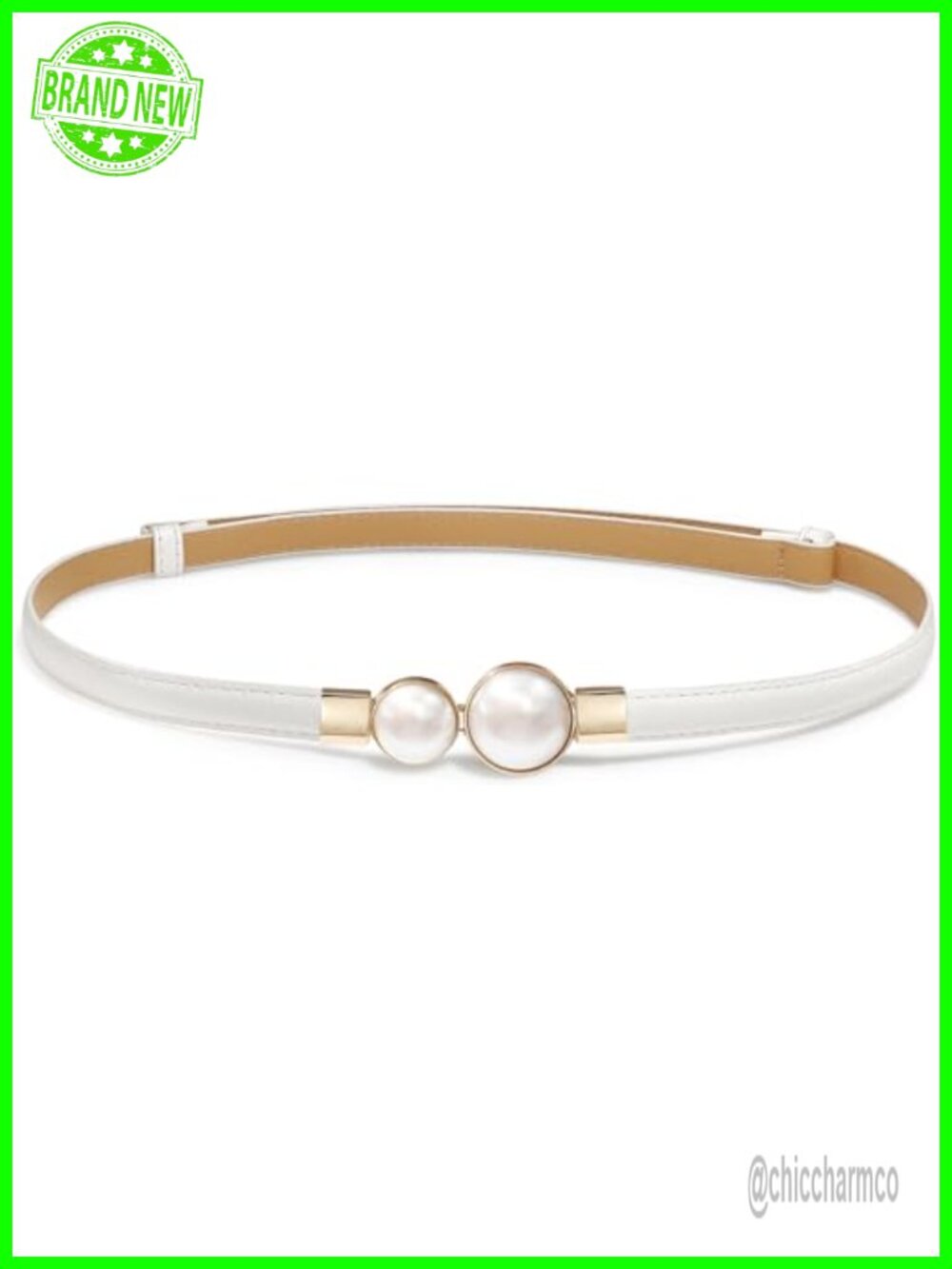Skinny PU Leather Belt Thin Waist Pearl Buckle for Women Dresses